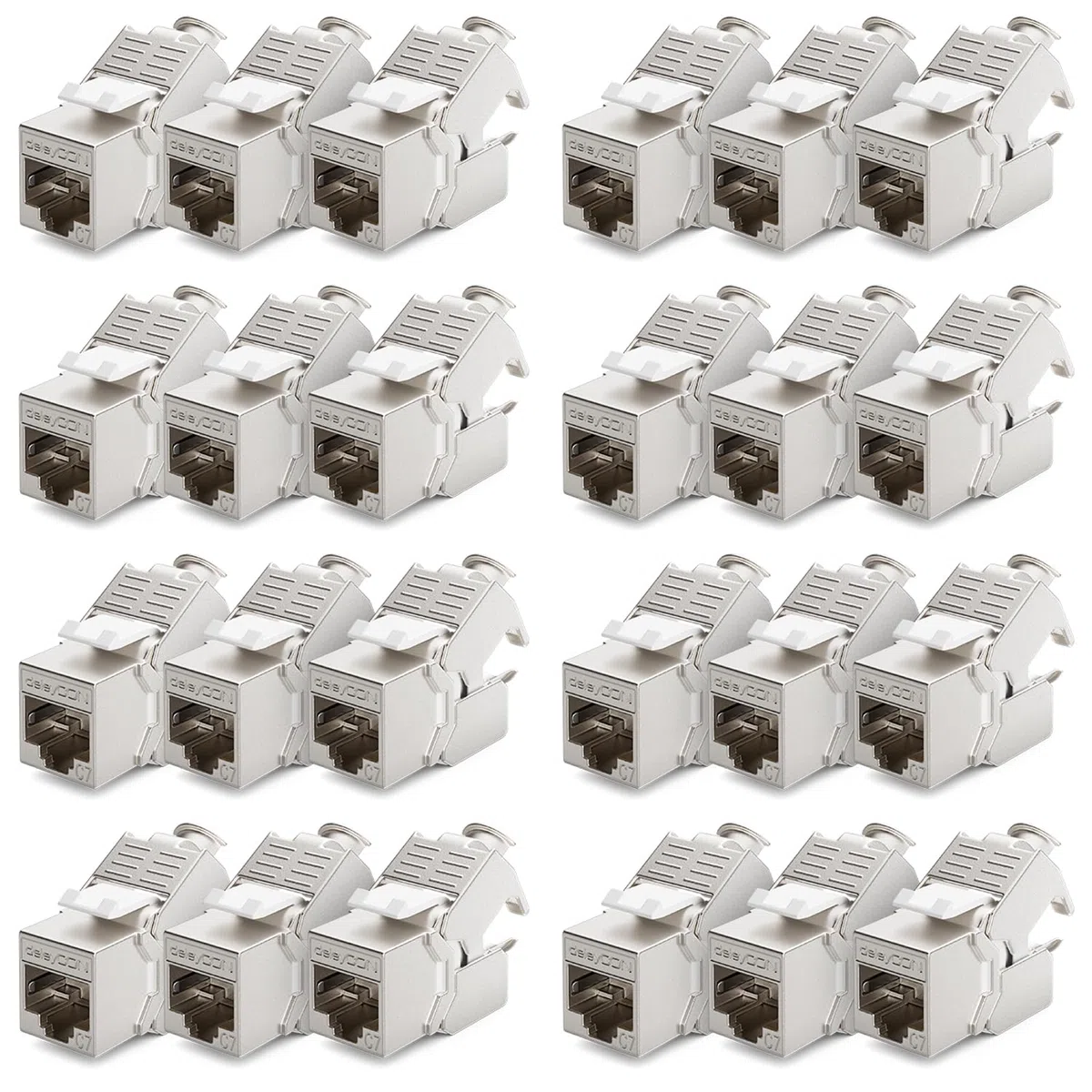 deleyCON 24x CAT 7 Keystone Jack Modul Optimal für CAT7 CAT6 CAT6a Verlegekabel Verbinder Patchkabel Netzwerkkabel STP Schirmung RJ45 Buchse 1000 MHz 10 Gbit/s Schneidklemme (LSA)