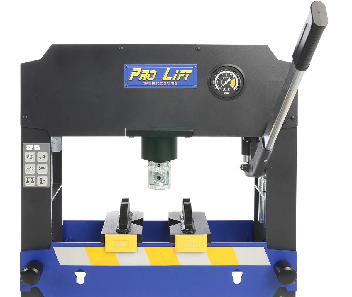 Hydraulik-Presse 15t Werkstattpresse Tischpresse manuell blau Industrie-Presse Handpumpe umformen Shop-Press Abkantpresse + 8 Druckstücke