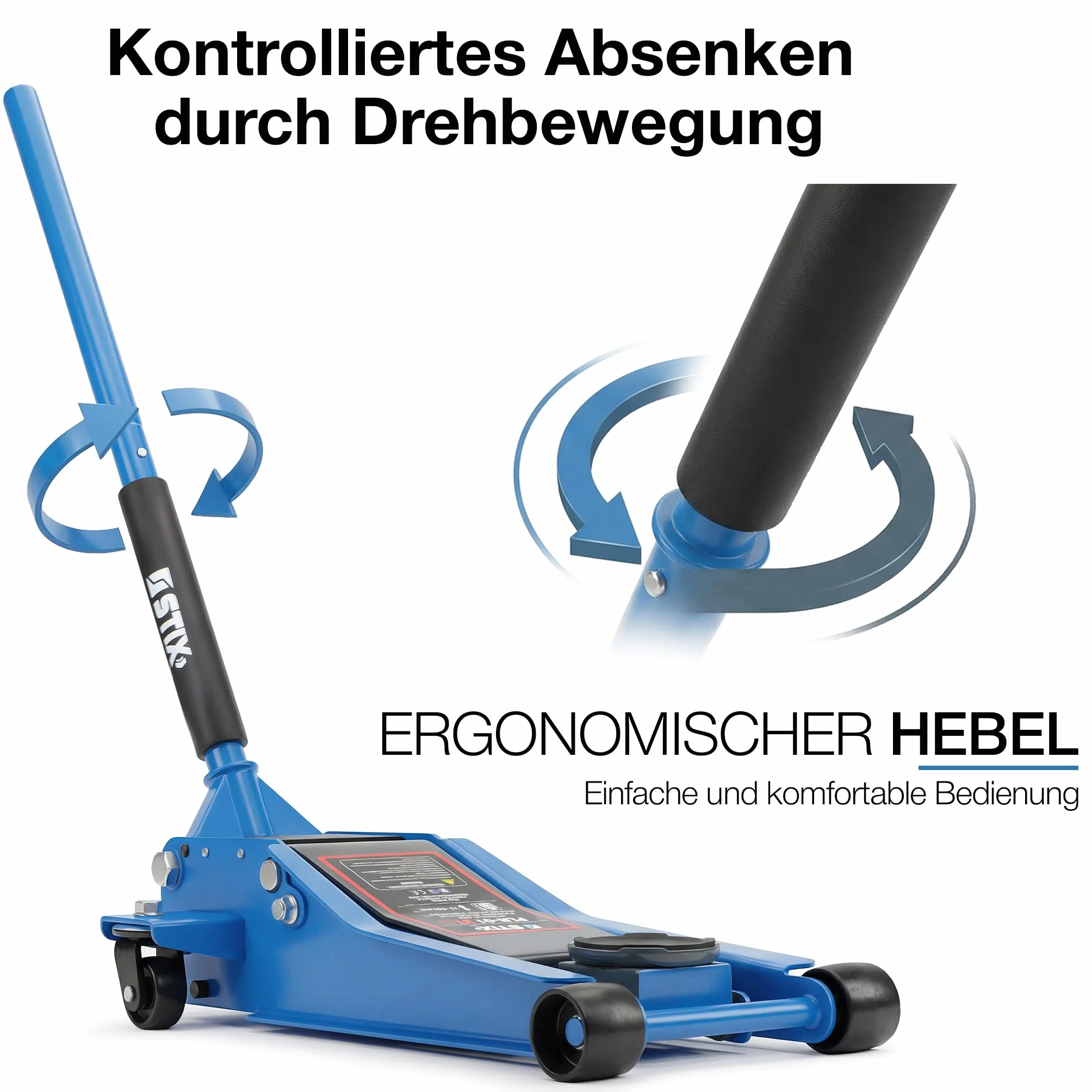Hydraulischer Rangierwagenheber 3T Extra Flach (75 mm) - Wagenheber für PKW & SUV - Doppelkolben Quicklift, Hubhöhe 75-505 mm - STIX