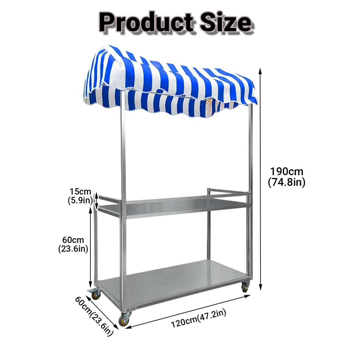 Faltbarer Verkaufsstand mit Dach, tragbarer Outdoor-Verkaufswagen, Essensstand mit Regal und feststellbaren Rädern, ideal für Märkte, Street-Food-Veranstaltungen und Festivals
