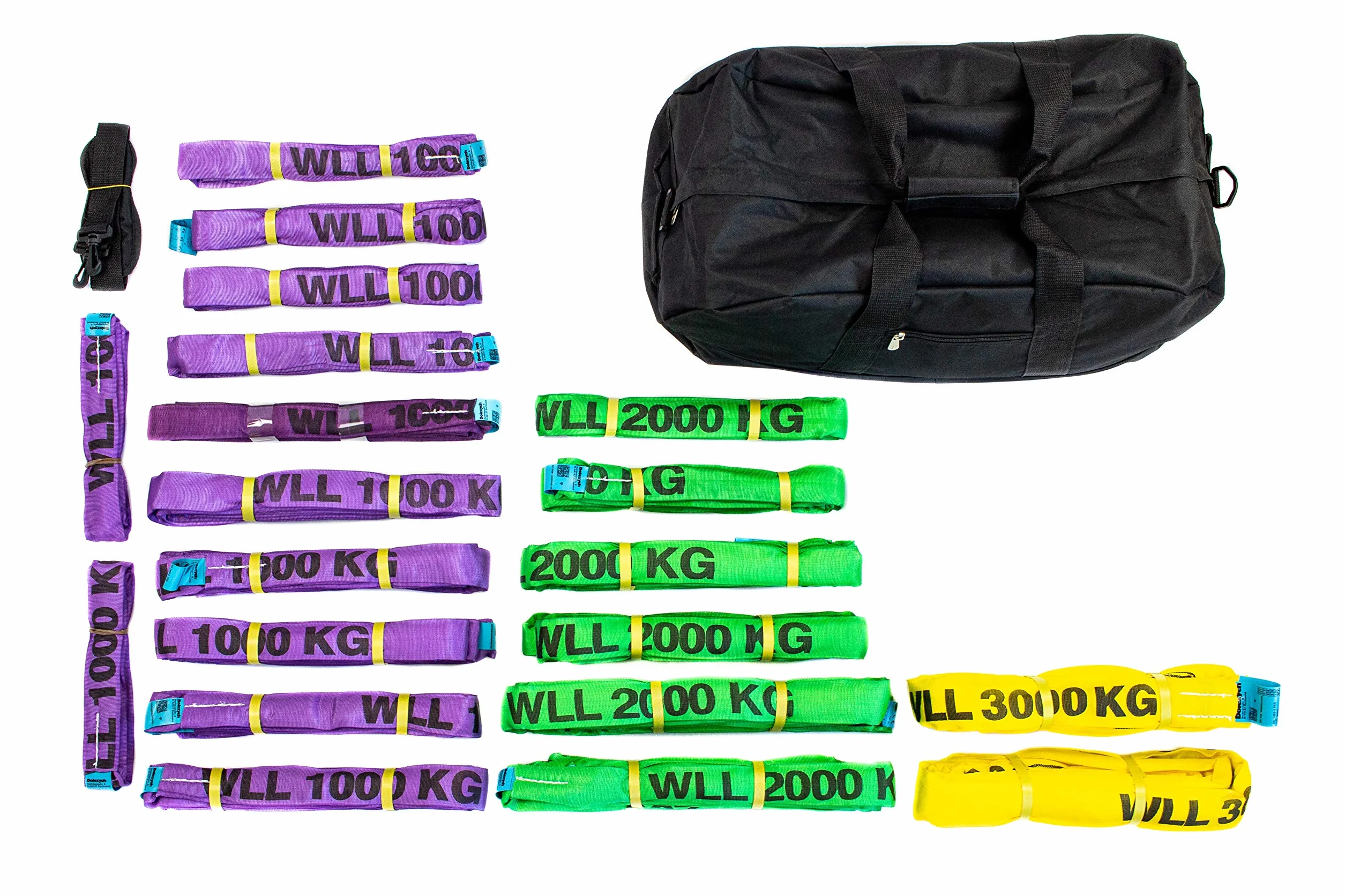 Dolezych Rundschlingen-Set 1000 - 3000 kg Tragfähigkeit, 20-teilig - Violett / Grün / Gelb
