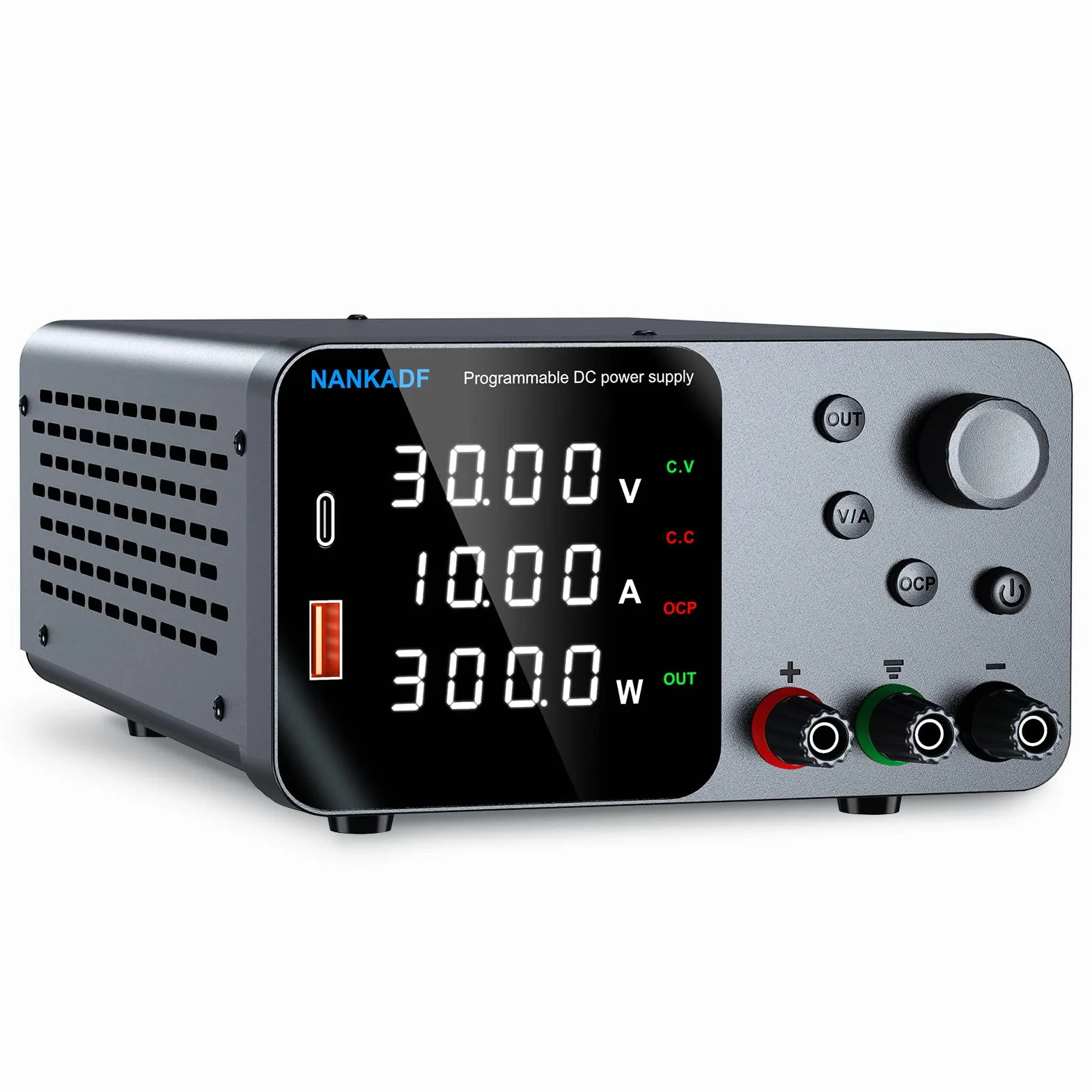 Labornetzgerät 30V 10A, DC geregeltes Netzteil mit USB-A/Type-c Schnittstelle, Labornetzteil mit Encoderregelung 4-stellige LED-Präzisionsanzeige für Labor und Elektronikreparatur
