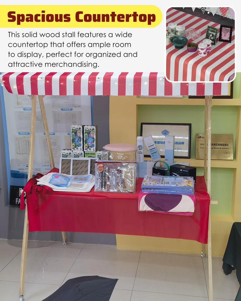 Marktstand Verkaufsstand Faltbarer Imbisswagen mit Rädern für Unternehmen, Süßigkeiten-/Eis-Verkaufsstand, Festivals, Strände, Kioske, Verkaufsstände, Pfahl(Width 150cm(59"))