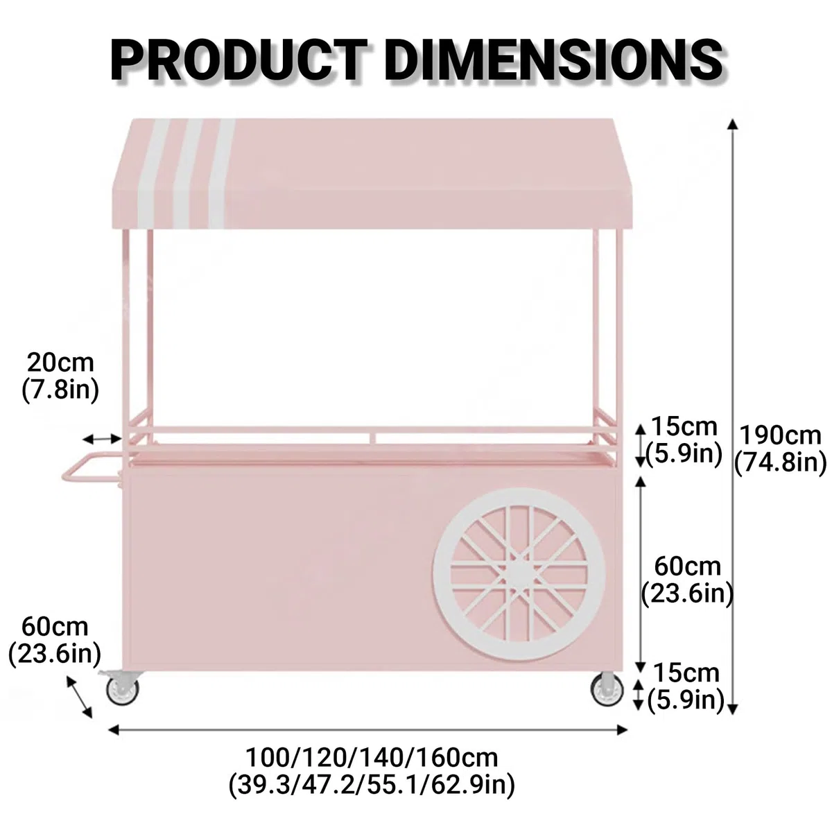 Mobiler Food-Display-Stand mit feststellbaren Rädern, tragbarer klappbarer Verkaufsstand, Handwagen mit großem Stauraum, robuster Eisenwagen für Märkte, Street-Food-Events und Festivals