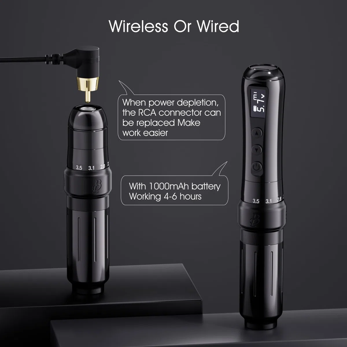 Biomaser UI Wireless Permanent Make-up Maschine Sechstakt verstellbarer kabelloser Stift mit 2 1000mAh Akku OLED Display für Permanent Make-up