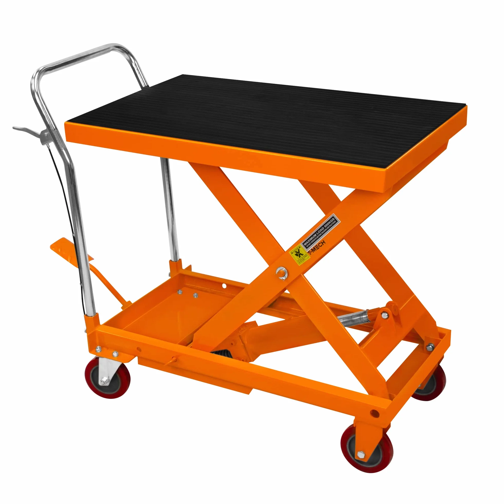 Hydraulischer Hubtisch Scherenhubtisch 500KG Mobil Wagen Multi-Höhen-Positionen Arretierbares manuelles Fuß- und Handpedal Abnehmbare Gummimatte 4 Räder 2 Abschließbare 81cm x 51cm 29-78cm Hubbereich