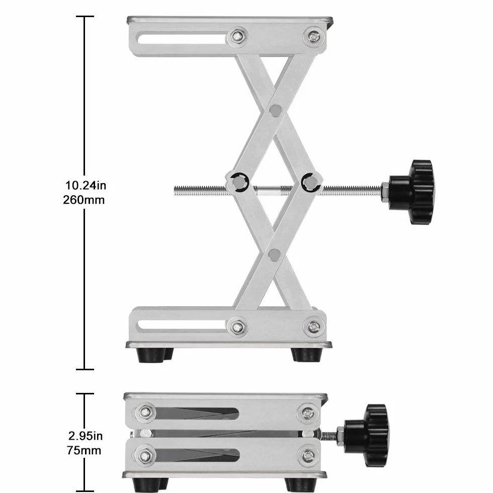stonylab Laborhebebühne, 150 x 150mm Lab Jack Scherenständer Hubtisch aus Edelstahl, Hebebühne Labor, Erweiterbarer Hebehöhenbereich von 75mm bis 260mm, Maximal Unterstützte Gewicht 10 KG