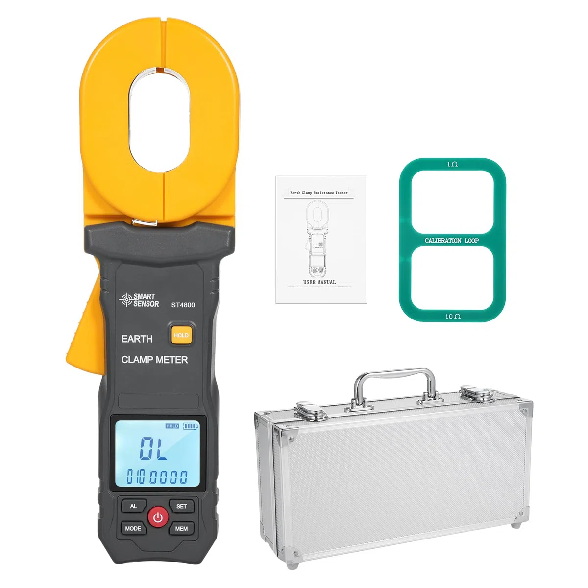 Irfora Erdungswiderstandstester 0,01–1200 Ω, 500 Gruppen, Datenspeicherung, multifunktionales digitales Zangenmessgerät mit LCD-Display, 0 mA–30 A Alarm, Zangenamperemeter für Strom,