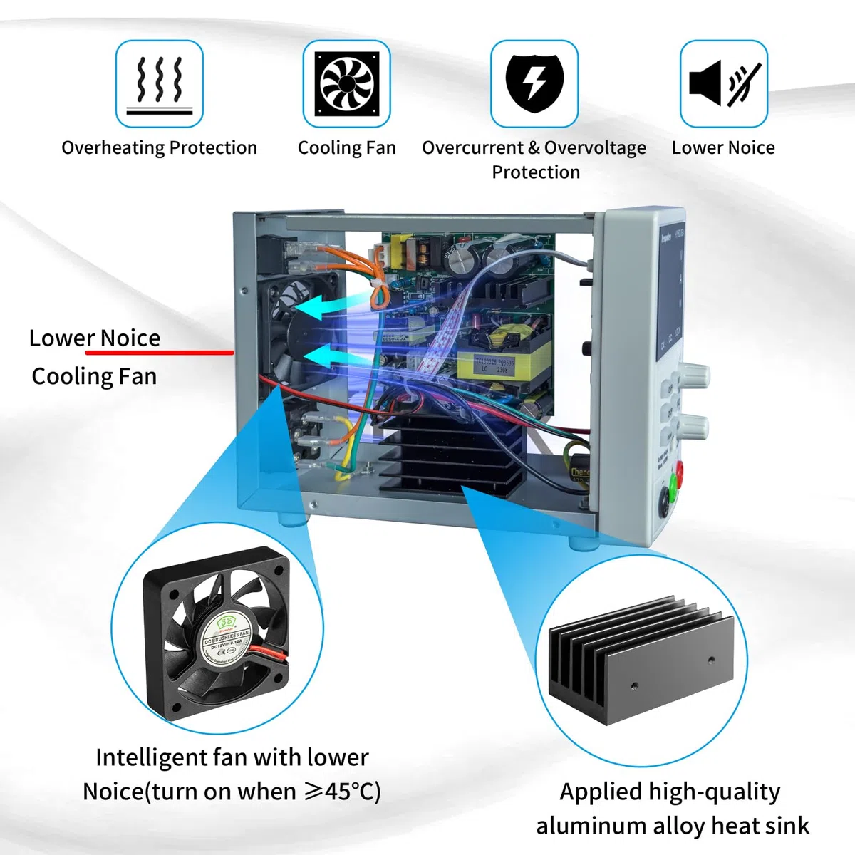 Labornetzteil, Heopoten 50V 6A 150W Programmierbares Labornetzgerät ，Hochpräzises 4-stellige zweifarbige LED Anzeige, 5V2A USB-Ausgang, Alligatorkabeln und Netzkabel