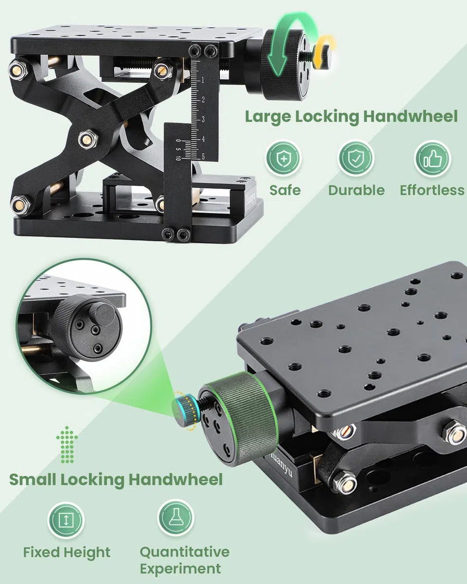 Huanyu Z-Axis Manuelle Hebebühne 60 mm hoch präzise optische Schiebehebebühne Verschiebung Plattform Tisch Linear Bühne Labor Jack Aufzug 60 mm Reise mit Lineal