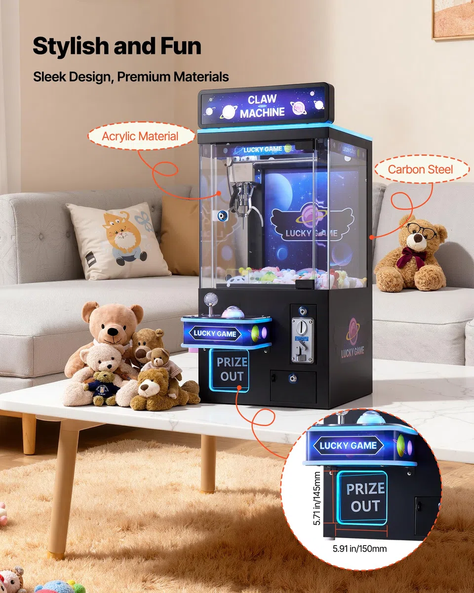 VEVOR Greifautomat, Spielautomat, mittelgroßer Arcade-Spielautomat mit Licht & Ton, verstellbaren Stahlkrallen, Gewinnautomat, Greifer, Verkaufsspielzeug, für kommerzielles Heimkino, Schwarz-Lila