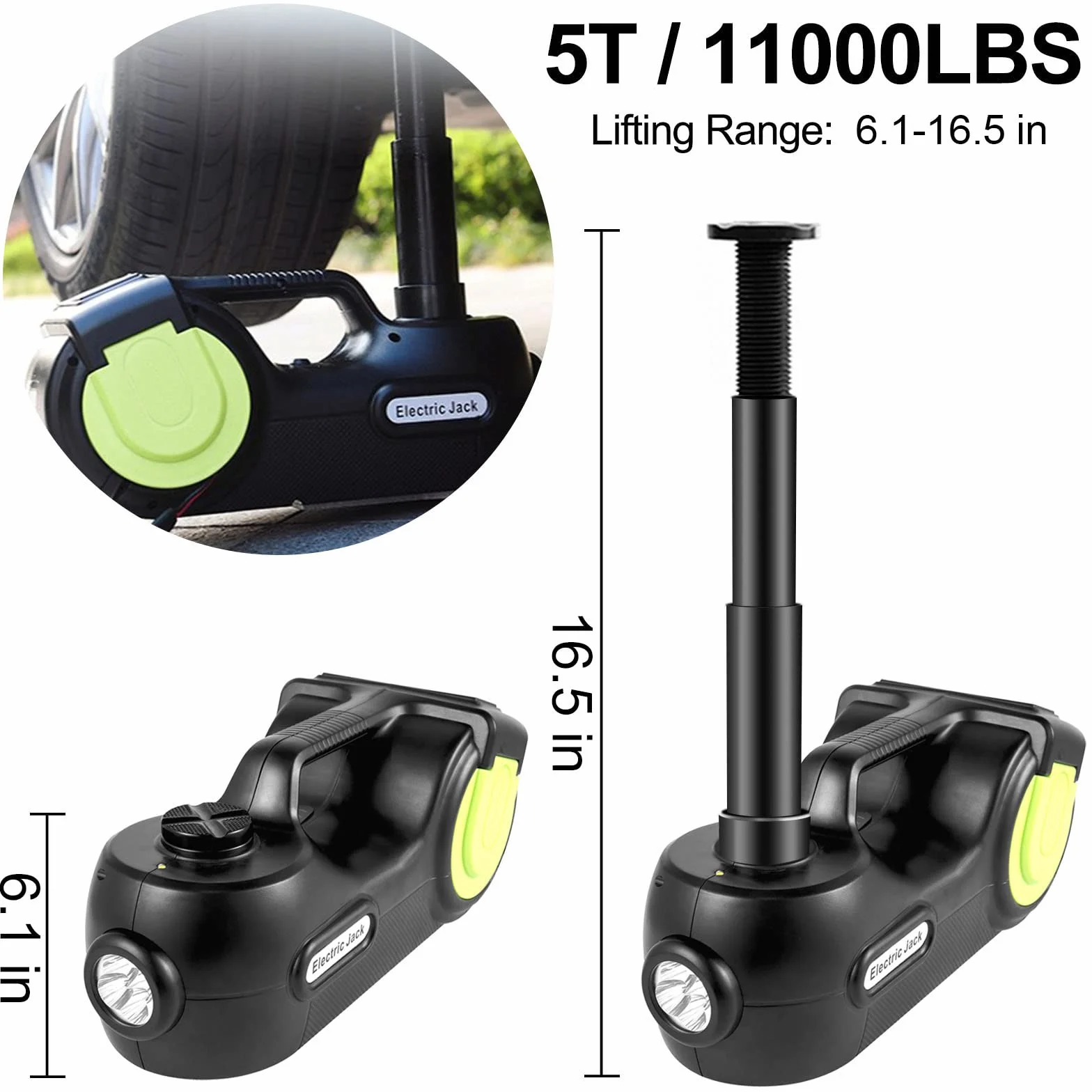 VEVOR Elektrischer Wagenheber, 5 Tonnen Hydraulik-Kit mit Schlagschrauber, 15,5 cm - 41,9 cm Hubbereich, LCD & Reifendruckanzeige, Reparaturwerkzeug für SUV MPV Limousine LKW