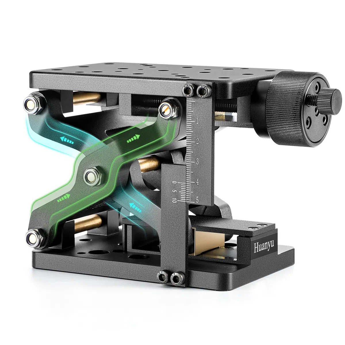 Huanyu Z-Axis Manuelle Hebebühne 60 mm hoch präzise optische Schiebehebebühne Verschiebung Plattform Tisch Linear Bühne Labor Jack Aufzug 60 mm Reise mit Lineal