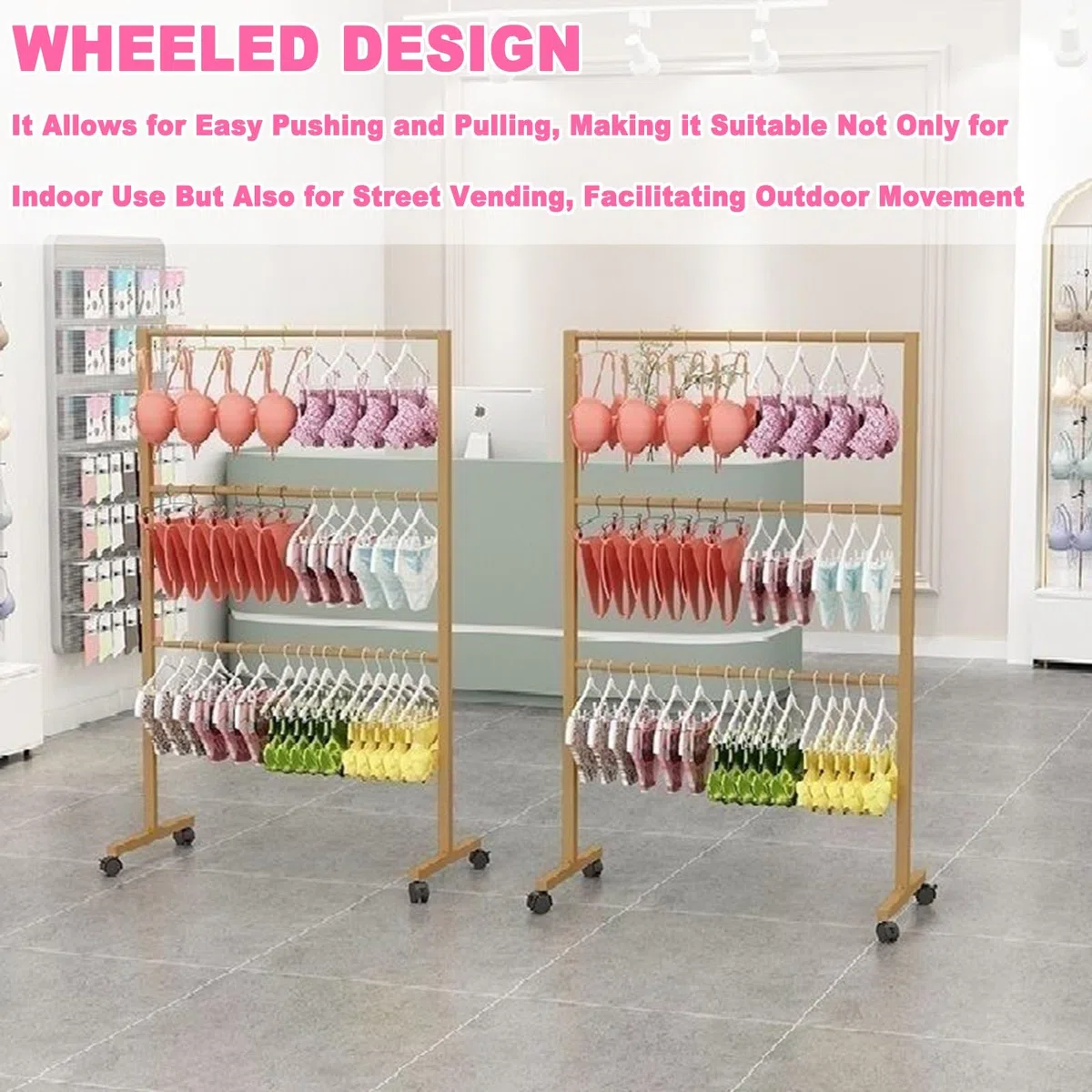 Kommerziell Unterwäsche-aufsteller, 3-stöckiges Kleiderständer mit Rollen für Unterwäsche und Dessous, Robuste Ladeneinrichtung für Boutiquen und Märkte(Yellow,60x40x130cm/24x16x51in)