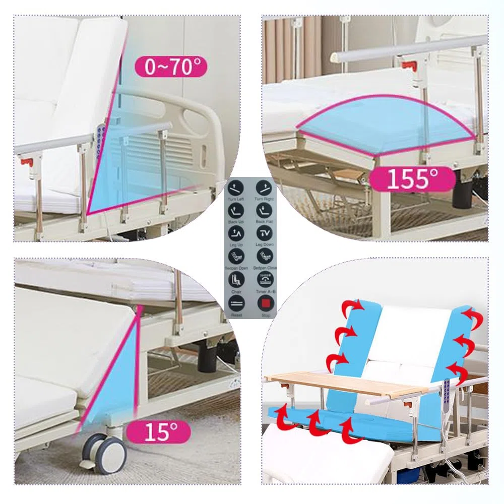 5-Funktions-Elektro-Krankenbett mit zeitgesteuertem Seitendrehen, inklusive Matratze & beleuchtetem Fernbedienung, für die häusliche Pflege von Patienten
