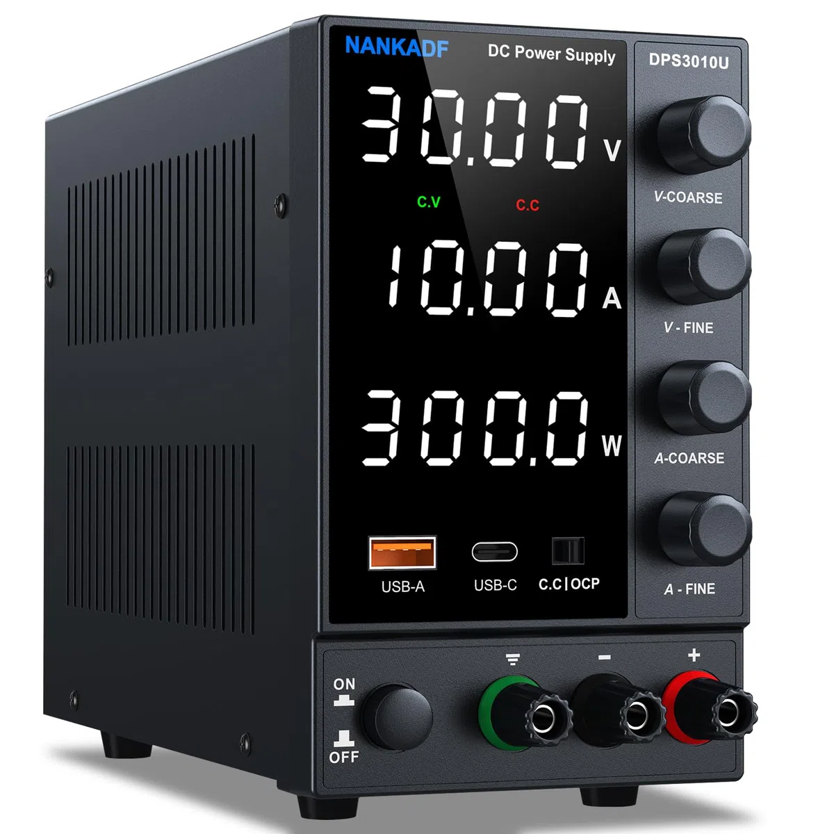 Labornetzteil 30 V 10 A, Variables DC-Netzteil mit USB-A/Typ-c-Schnellladeanschluss, Labornetzgerät mit hochpräzisem 4-Stellige LED-Anzeige Gebereinstellknopf