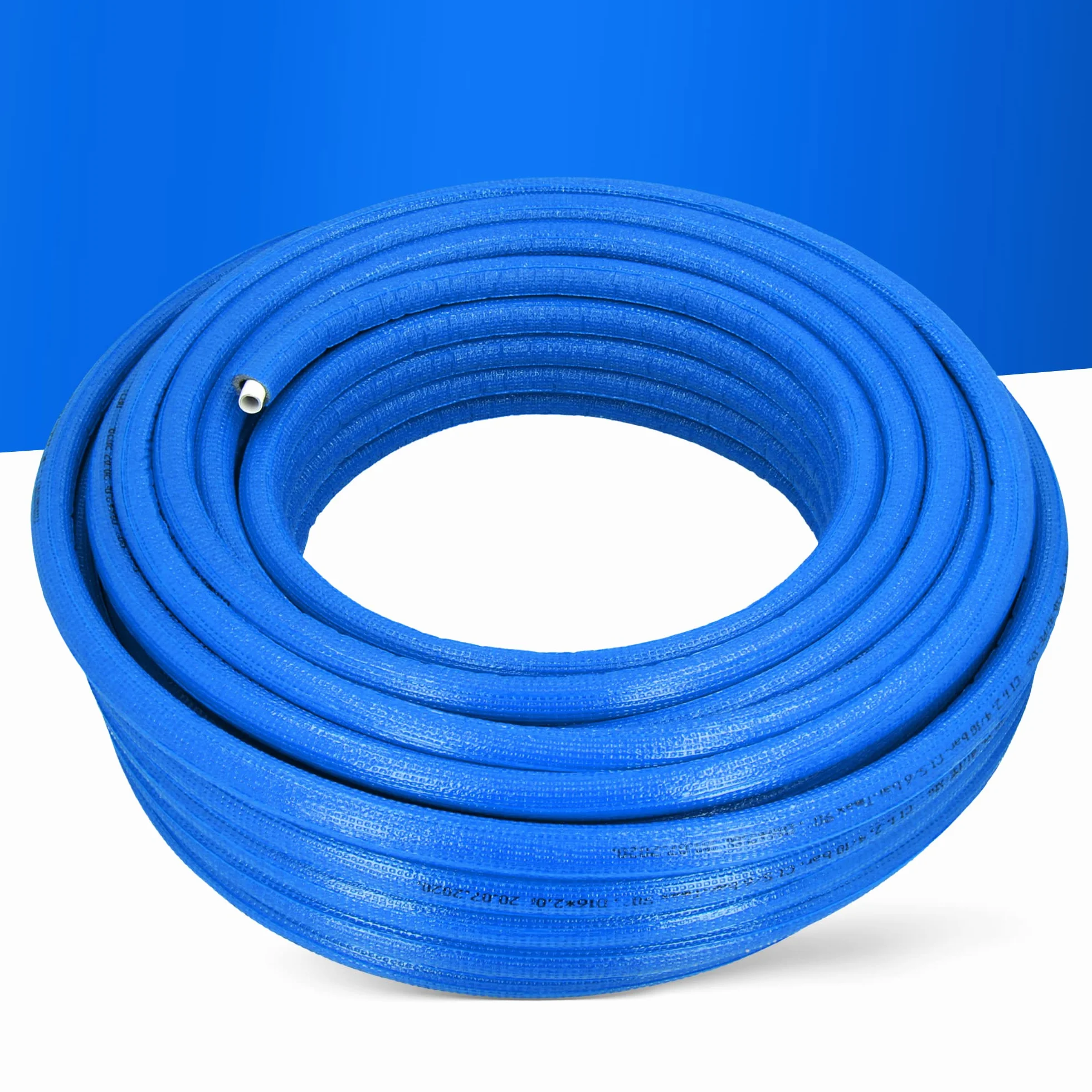 Vorisoliertes PEX/AL/PEX-Rohr Polyethylen-Ummantelung Stark Langlebig 16 x 2 mm Blau 50 m Wasserversorgungs-Heizsysteme