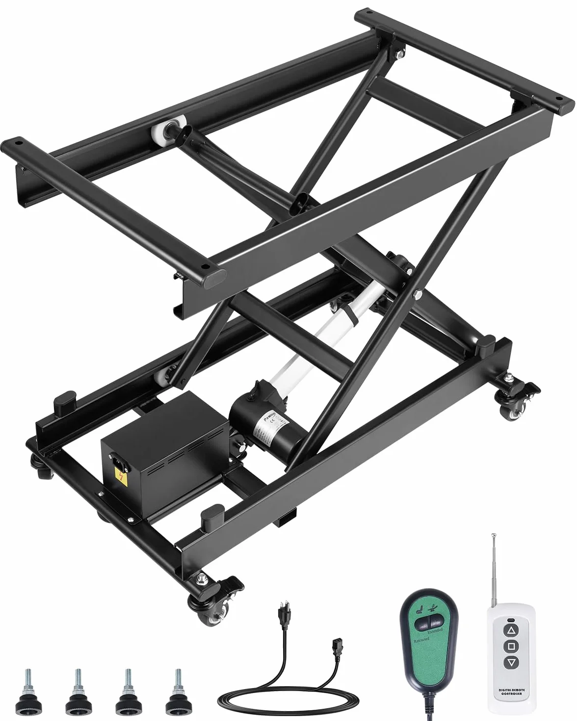 VEVOR Elektrischer Hubtisch 76x44 cm, 150 kg Tragkraft, Scherenhubtisch, 200 bis 710 mm höhenverstellbare Hebebühne, Couchtischlift mit 4 Rädern, für Materialhandhabung und Transport, Schwarz