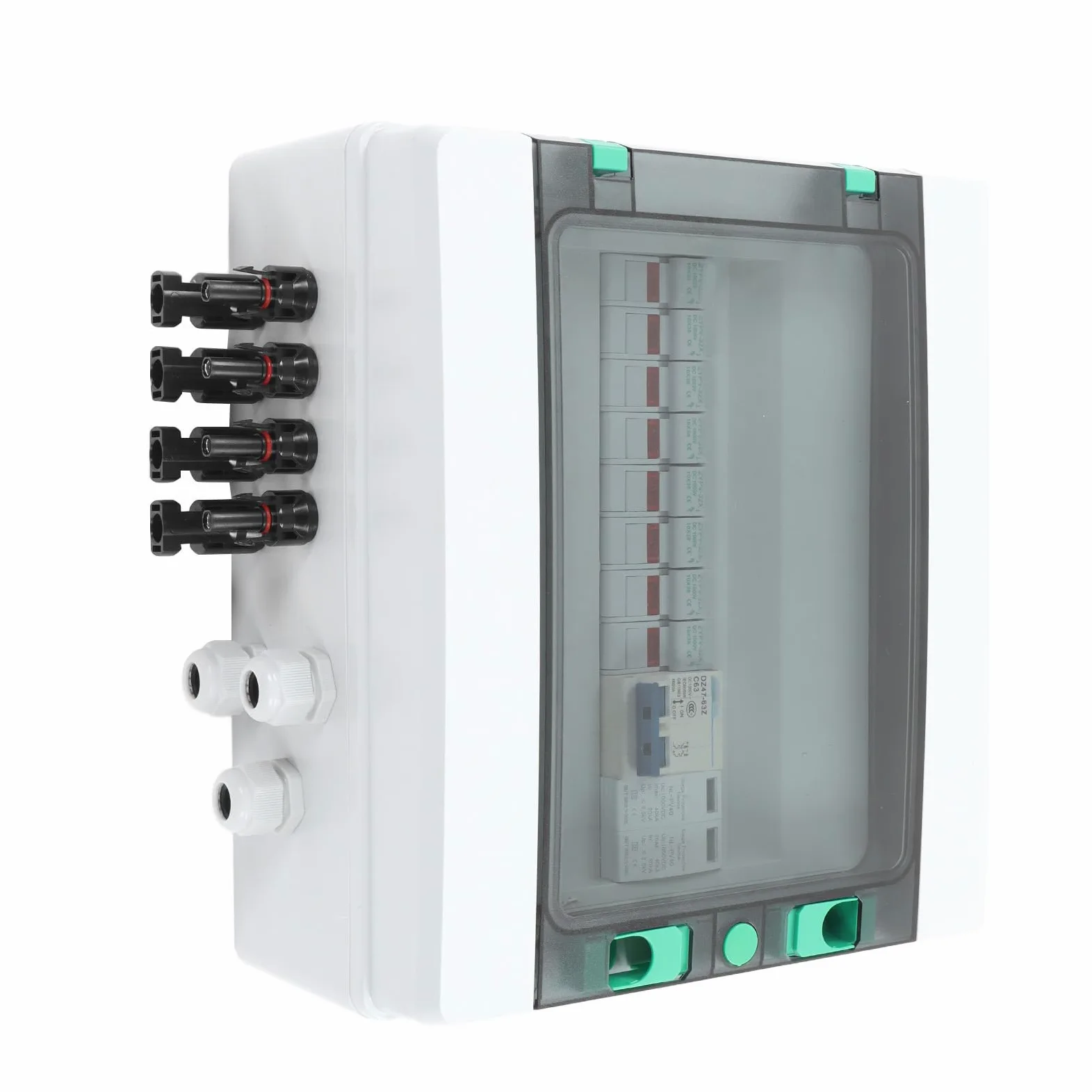 Kadimendium Photovoltaik Combiner Box 4 String PV Combiner Box mit Überspannungsableiter 15A Sicherung 63A DC Leistungsschalter IP67 Solar Combiner Box DC1000V