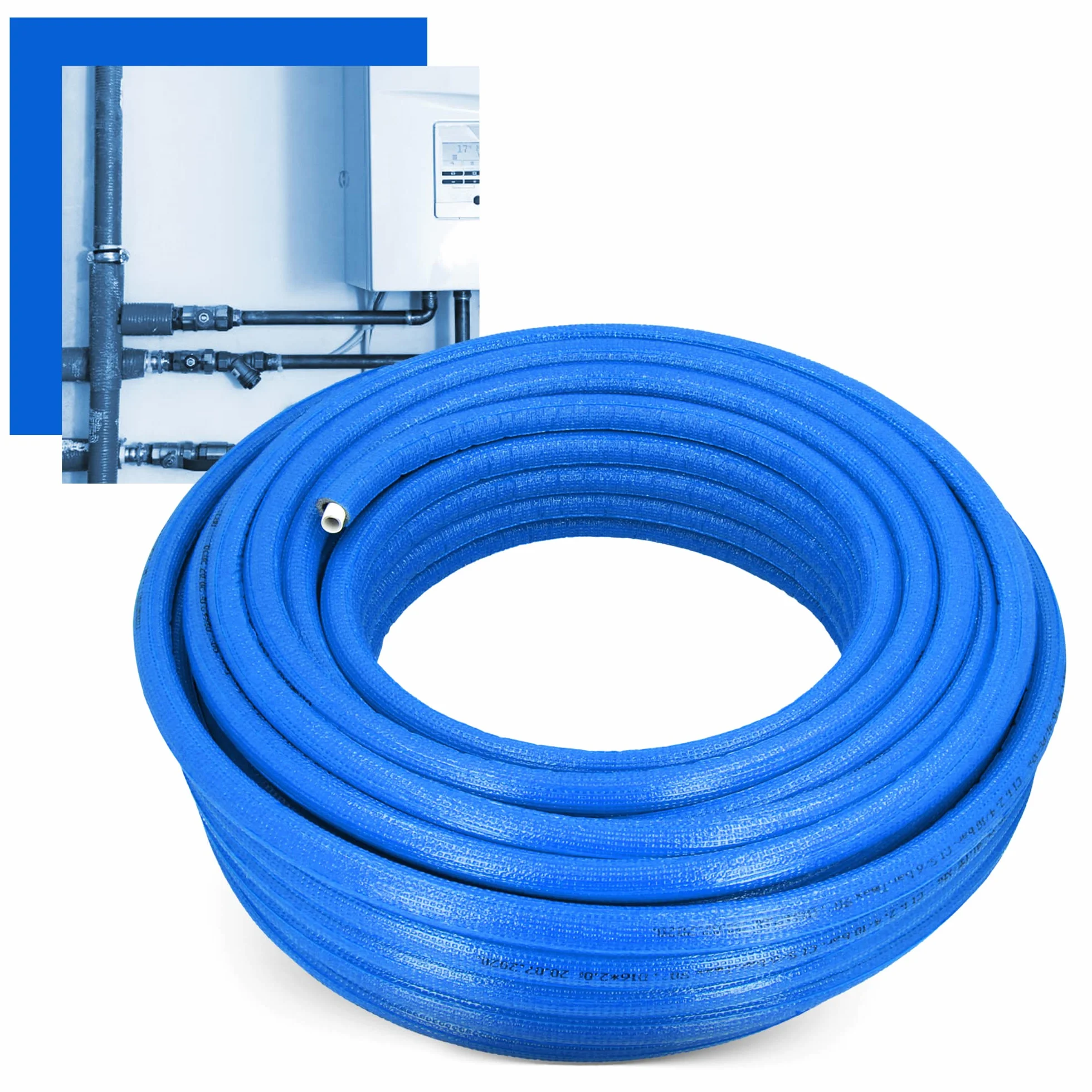Vorisoliertes PEX/AL/PEX-Rohr Polyethylen-Ummantelung Stark Langlebig 16 x 2 mm Blau 50 m Wasserversorgungs-Heizsysteme