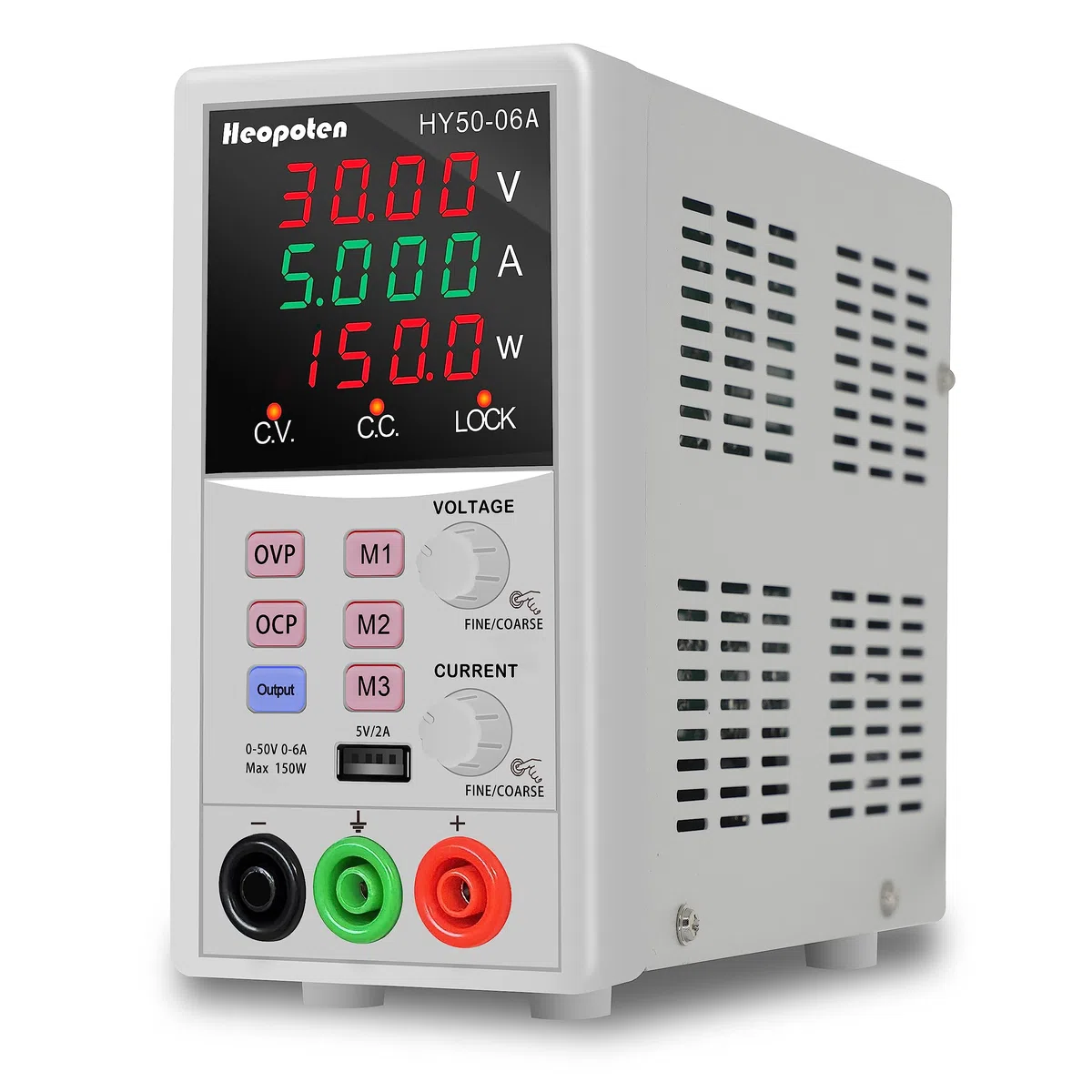 Labornetzteil, Heopoten 50V 6A 150W Programmierbares Labornetzgerät ，Hochpräzises 4-stellige zweifarbige LED Anzeige, 5V2A USB-Ausgang, Alligatorkabeln und Netzkabel