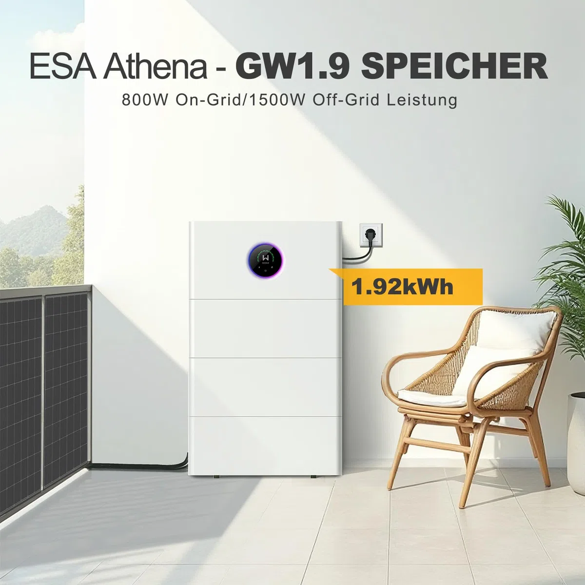 GoodWe® ESA-Athena Hauptspeicher 1920Wh All-in-One Speicher 1,92kWh – Plug&Play für Balkonkraftwerk und Offgrid-Stromversorgung, erweiterbar bis 9,6kWh