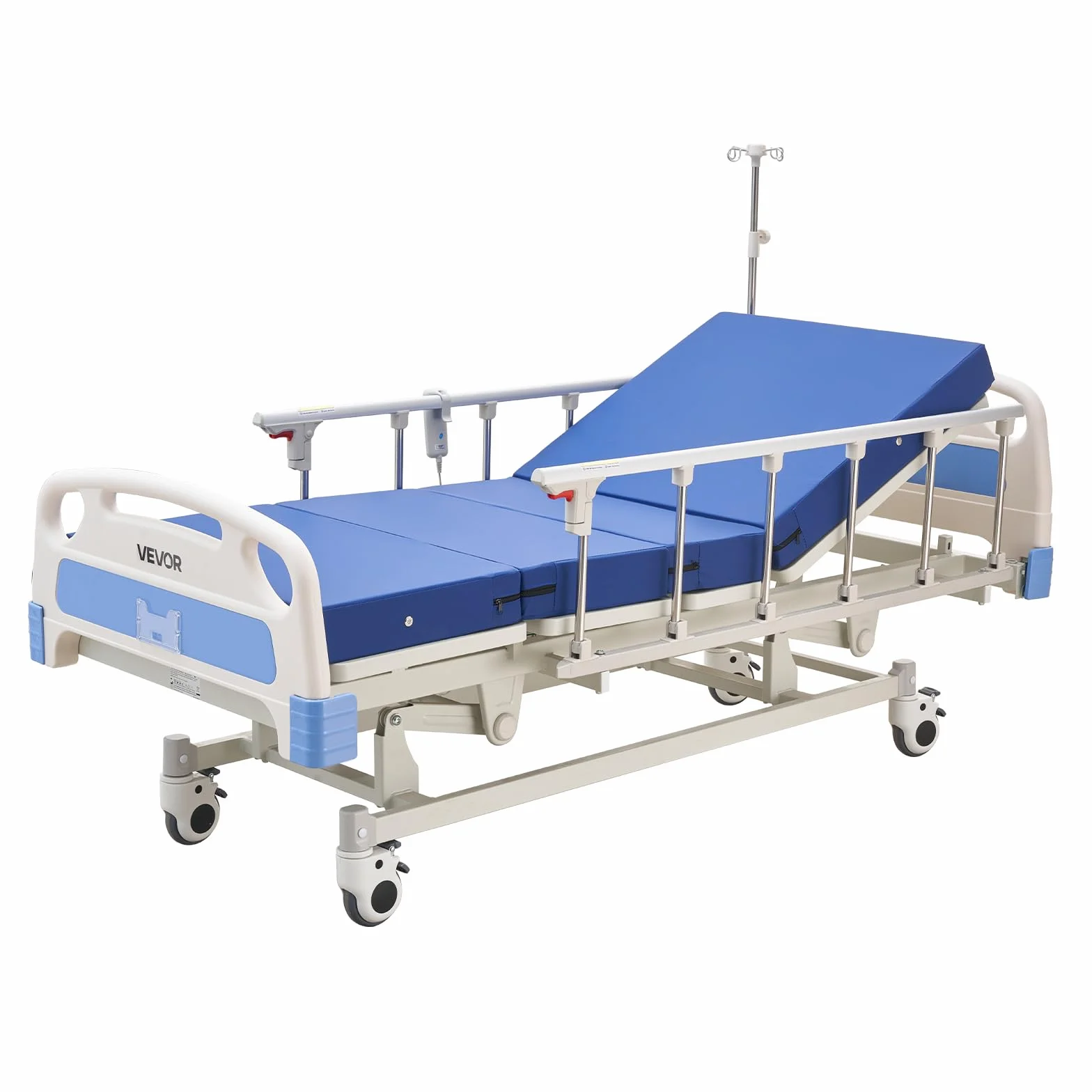 VEVOR Krankenhausbett Elektrisch, 3-Funktionen-Pflegebett mit Rückenlehne, Beinstütze & 475-750 mm Höhenverstellung, 12,7 cm Rollen, Matratze, für Häusliche Pflege, Altenheim & Krankenhaus