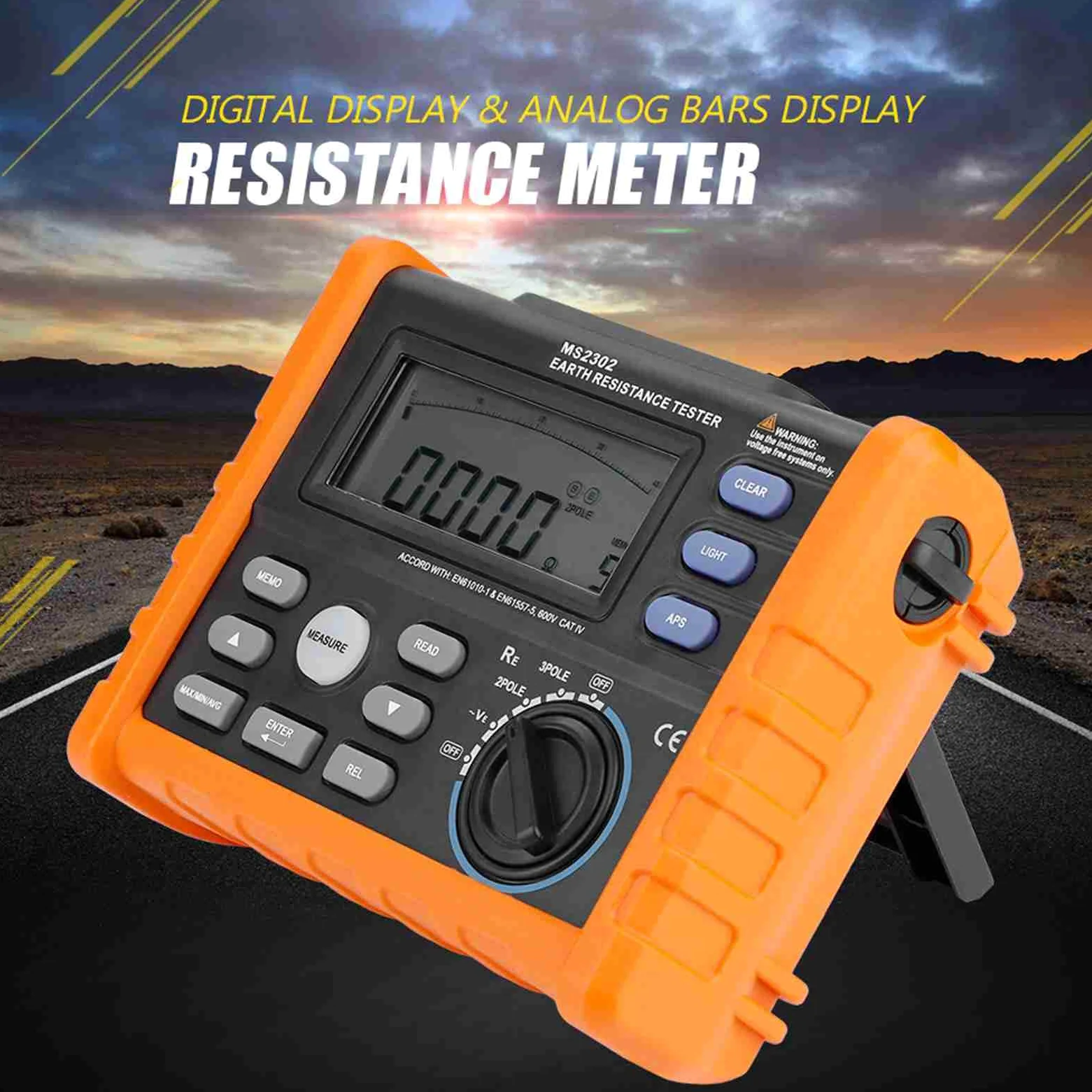 PEAKMETER MS2302 Digitaler Erdungsprüfer mit Datenprotokollierung 0-4K Ohm für Erdungen. Professionelles Werkzeug für Erdungssysteme