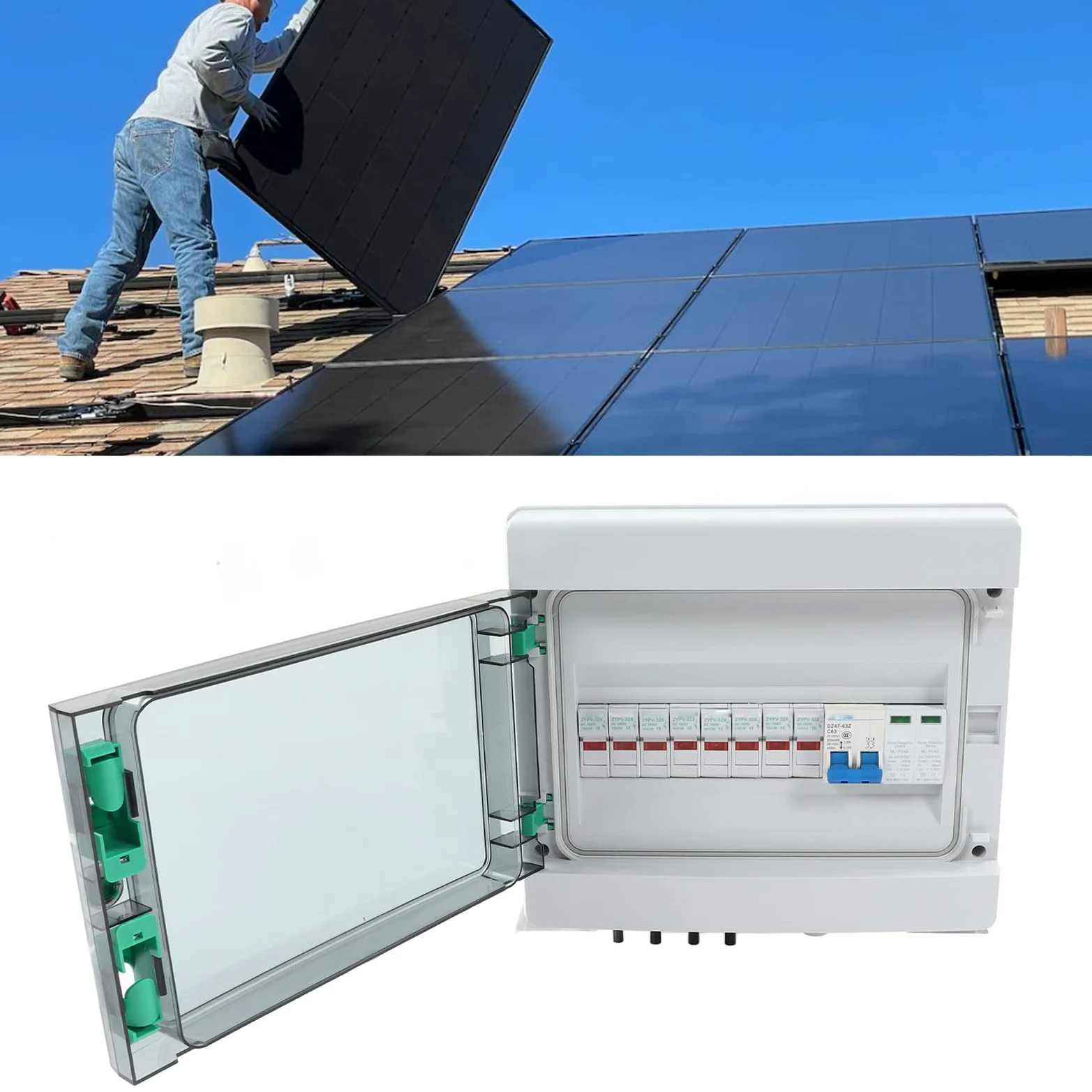 Kadimendium Photovoltaik Combiner Box 4 String PV Combiner Box mit Überspannungsableiter 15A Sicherung 63A DC Leistungsschalter IP67 Solar Combiner Box DC1000V